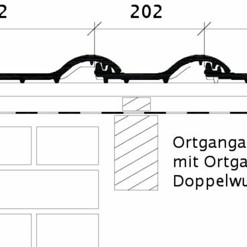 Zeichnung BALANCE Ortgang links mit Ortgangblech und Doppelwulst ODL