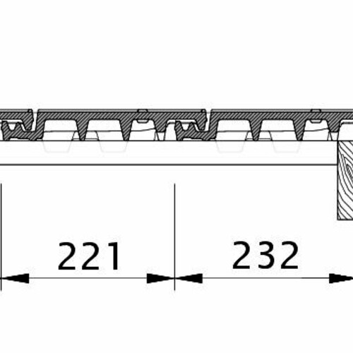 Zeichnung VISIO Ortgang rechts mit Ortgangblech und Flächenziegel OFR